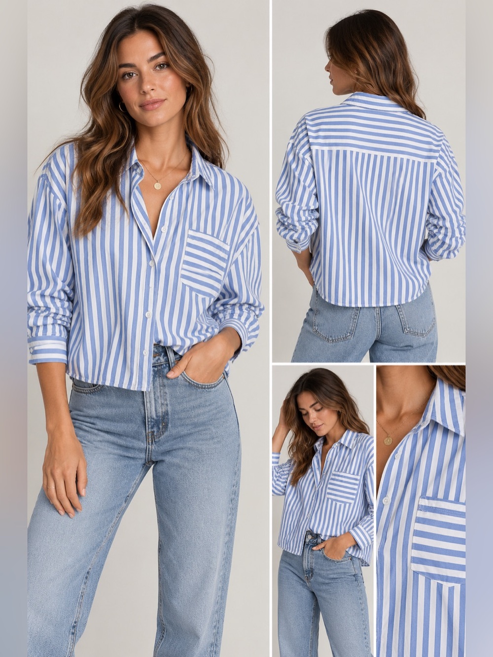 Abercrombie & Fitch Blue White Striped Button Down Shirt M Oversized Preppy